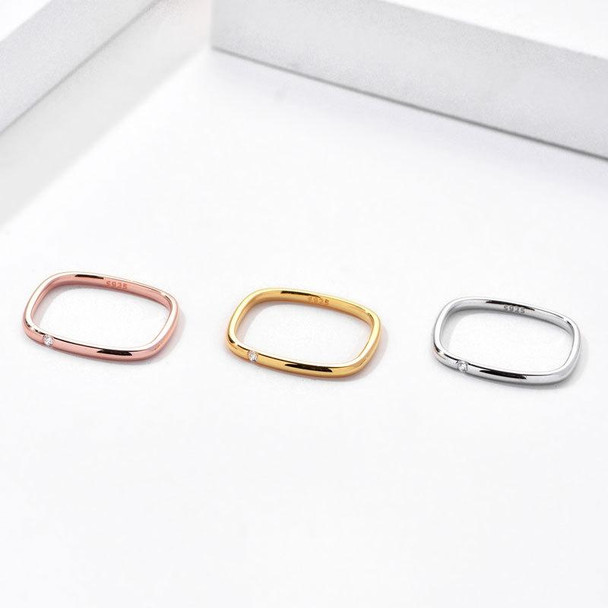 925 Sterling Silver Small Square Plain Ring, Size: No. 13 (US No. 6.5)(Rose Gold)