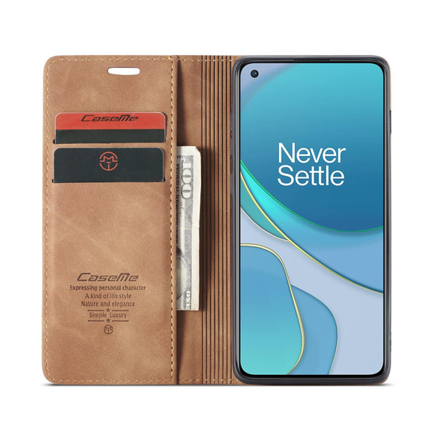 OnePlus 8T CaseMe-013 Multifunctional Retro Frosted Horizontal Flip Leather Case with Card Slot & Holder & Wallet(Brown)