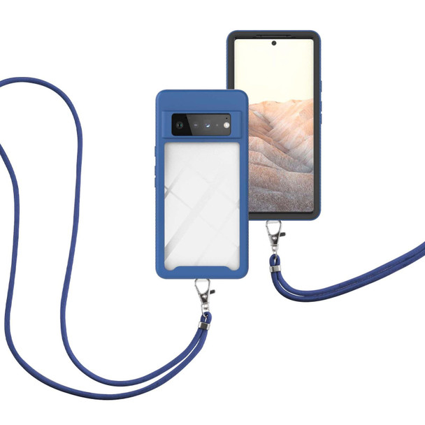 Google Pixel 6 Pro Starry Sky Solid Color Series Shockproof PC + TPU Protective Case with Neck Strap(Blue)