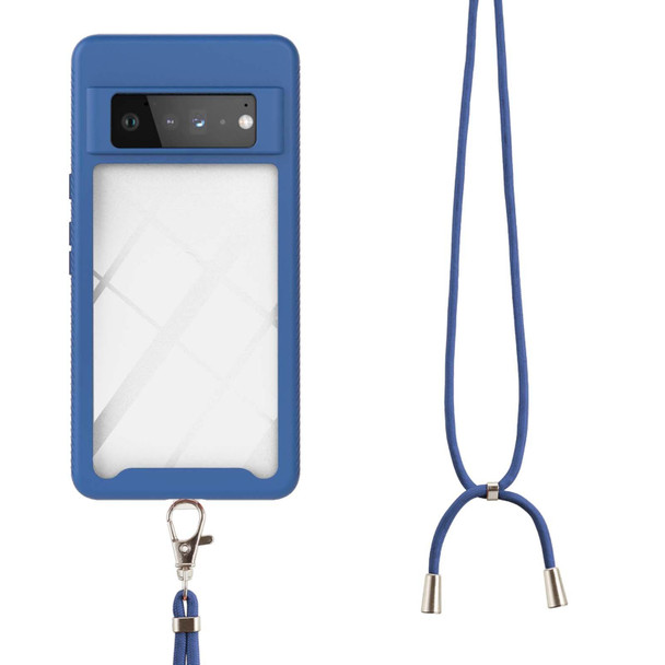 Google Pixel 6 Pro Starry Sky Solid Color Series Shockproof PC + TPU Protective Case with Neck Strap(Blue)