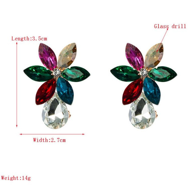 2 Pairs Color Diamond Ear Clip Personality Simple Ice Flower Earrings Girl Heart Sweet Earrings(Color)