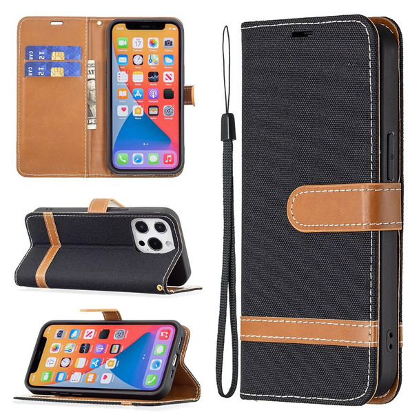 Color Matching Denim Texture Horizontal Flip Leatherette Case with Holder & Card Slots & Wallet & Lanyard - iPhone 13 Pro Max(Black)