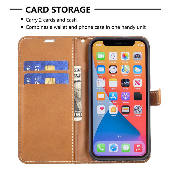 Color Matching Denim Texture Horizontal Flip Leatherette Case with Holder & Card Slots & Wallet & Lanyard - iPhone 13 Pro(Grey)