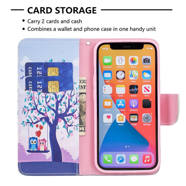 Colored Drawing Pattern Horizontal Flip Leatherette Case with Holder & Card Slots & Wallet - iPhone 13 Pro Max(Two Owls)