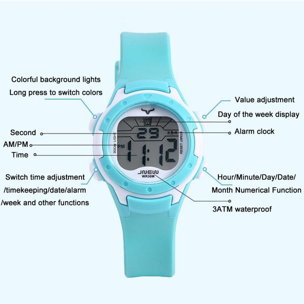 JNEW 9688-2 Children Multifunctional Colorful Backlight Waterproof Sports Digital Watch(Cyan)