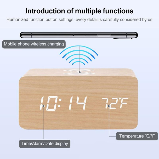 KD8801 5W Wooden Creative Wireless Charger LED Mirror Digital Display Sub-alarm Clock, Regular Style(White Wood White Characters)