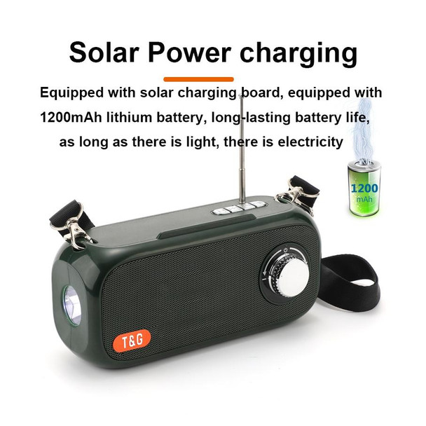 T&G TG613 TWS Solar Portable Bluetooth Speakers with LED Flashlight, Support TF Card / FM / AUX / U Disk(Gray)