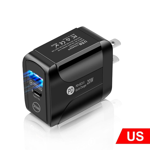 FLOVEME 210BL2007 PD 20W QC3.0 Phone Fast Charger Power Adapter, Plug Type:US Plug(Black)