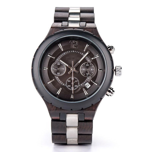 D21 Men Wooden Strap Stainless Steel Luminous Waterproof Watch(Black)