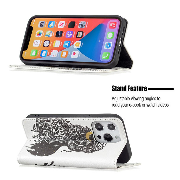 Colored Drawing Pattern Invisible Magnetic Horizontal Flip PU Leatherette Case with Holder & Card Slots & Wallet - iPhone 13(Girl)