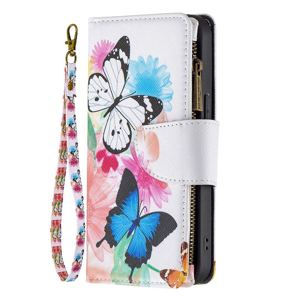 Colored Drawing Pattern Zipper Horizontal Flip Leatherette Case with Holder & Card Slots & Wallet - iPhone 13(Two Butterflies)