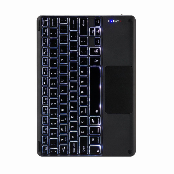 H-097CS Touch Backlight Bluetooth Keyboard Leather Case with Rear Three-fold Holder - iPad 9.7 2018 & 2017(Black)