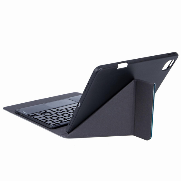 H-097CS Touch Backlight Bluetooth Keyboard Leather Case with Rear Three-fold Holder - iPad 9.7 2018 & 2017(Black)