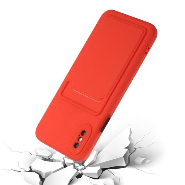 Card Slot Design Shockproof TPU Protective Case - iPhone X / XS(Red)