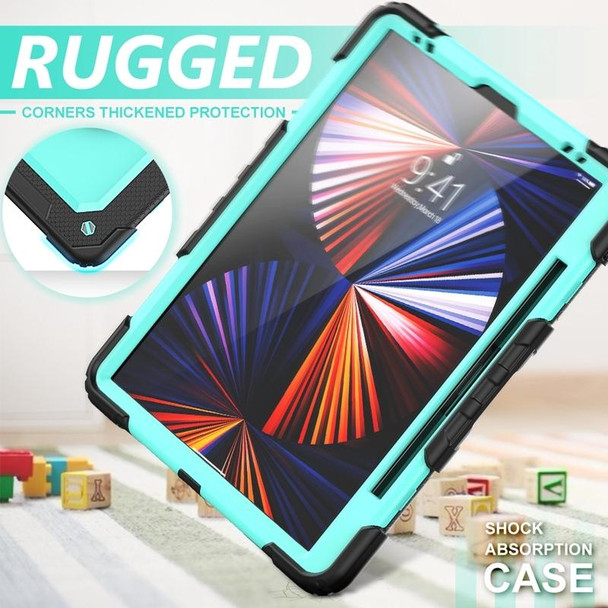 Shockproof Colorful Silicone + PC Protective Tablet Case with Holder & Shoulder Strap & Hand Strap & Pen Slot - iPad Pro 12.9 2021 / 2020 / 2018(Sky Blue PC+Black)