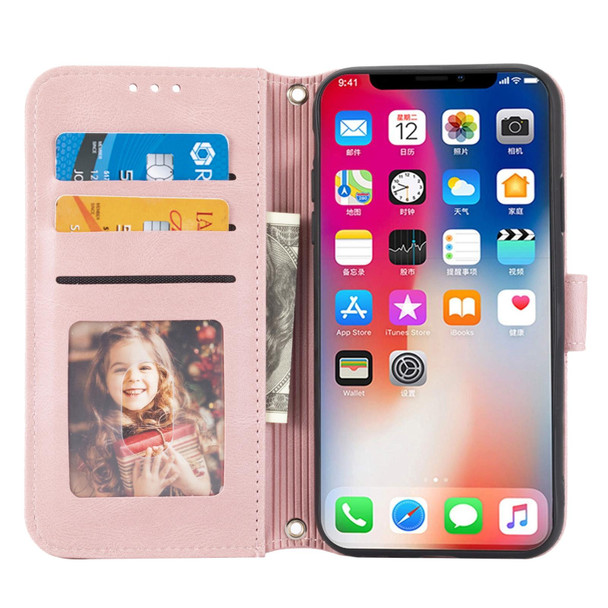 Embossed Striped Magnetic Buckle PU + TPU Horizontal Flip Leatherette Case with Holder & Card Slot & Wallet & Photo Frame & Sling - iPhone XS / X(Pink)