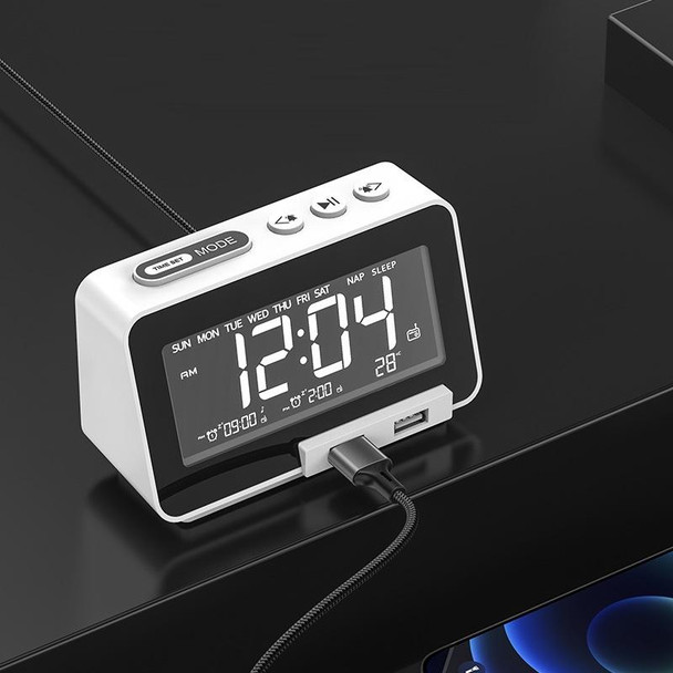 K5 Wireless Bluetooth Speaker Desktop Alarm Clock Radio, Specification: EU Plug(White)