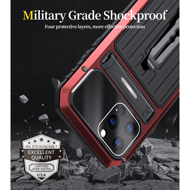 Armor Shockproof Splash-proof Dust-proof Phone Case with Holder - iPhone 13 Pro(Red)