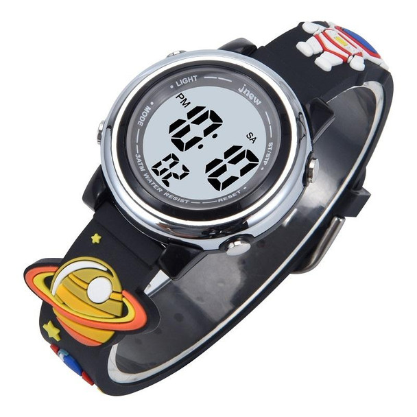 JNEW A380-86161 Children Cartoon 3D Space Planet Multifunctional Waterproof Sports LED Electronic Watch(Black)