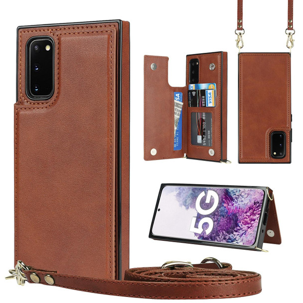 Samsung Galaxy S20 FE Cross-body Square Double Buckle Flip Card Bag TPU+PU Case with Card Slots & Wallet & Photo & Strap(Brown)