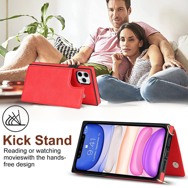 Cross-body Square Double Buckle Flip Card Bag TPU+PU Case with Card Slots & Wallet & Photo & Strap - iPhone 11 Pro Max(Red)