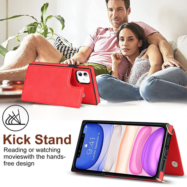 Cross-body Square Double Buckle Flip Card Bag TPU+PU Case with Card Slots & Wallet & Photo & Strap - iPhone 11(Red)