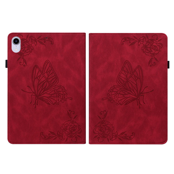 Butterfly Flower Embossed Leatherette Tablet Case - iPad mini 6(Red)