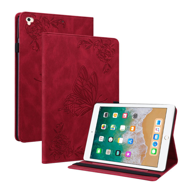 Butterfly Flower Embossed Leatherette Tablet Case - iPad 9.7 inch 2017 / 2018(Red)