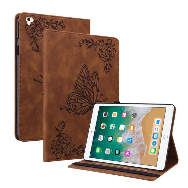 Butterfly Flower Embossed Leatherette Tablet Case - iPad 9.7 inch 2017 / 2018(Brown)