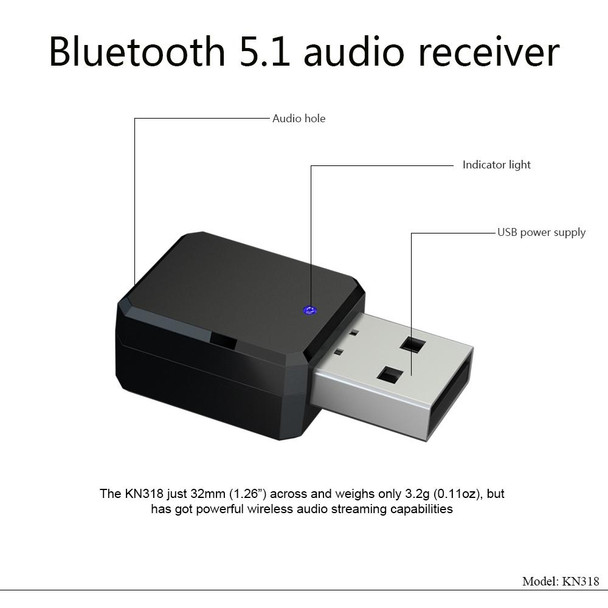 KN318 USB Bluetooth 5.1 Adapter Audio Receiver