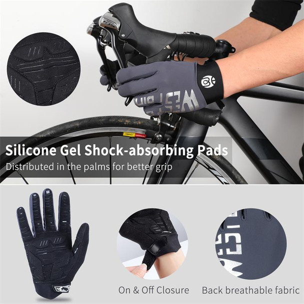 WEST BIKING YP0211214 Long Finger Shock Absorption Non-Slip Touch Screen Gloves Cycling Sports Gloves, Size: M(Black)