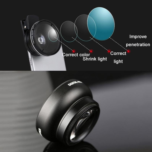 2 PCS 0.45X Ultra-Wide-Angle Macro Combination Mobile Phone External Lens With Clip(Black)