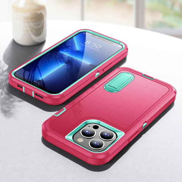 3 in 1 Rugged Holder Phone Case - iPhone 13 Pro Max(Pink + Blue)