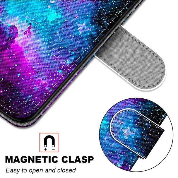 Coloured Drawing Cross Texture Horizontal Flip PU Leatherette Case with Holder & Card Slots & Wallet & Lanyard - iPhone XR(Purple Green Starry Sky)