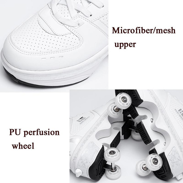 Two-Purpose Skating Shoes Deformation Shoes Double Row Rune Roller Skates Shoes, Size: 37(High-top With Light (White))