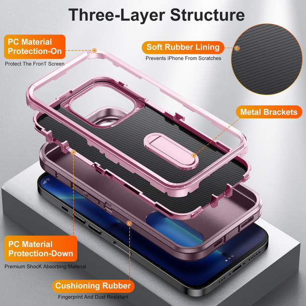 3 in 1 Rugged Holder Phone Case - iPhone 12 / 12 Pro(Purple + Pink)