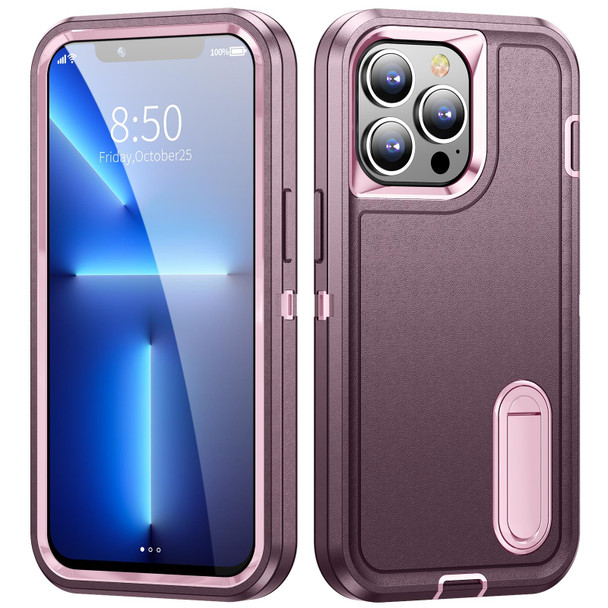 3 in 1 Rugged Holder Phone Case - iPhone 12 / 12 Pro(Purple + Pink)