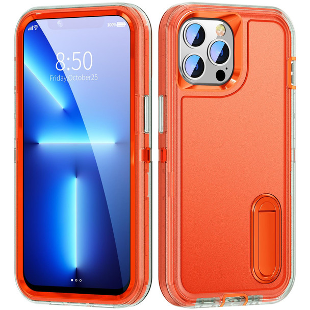 3 in 1 Rugged Holder Phone Case - iPhone 12 / 12 Pro(Transparent + Orange)