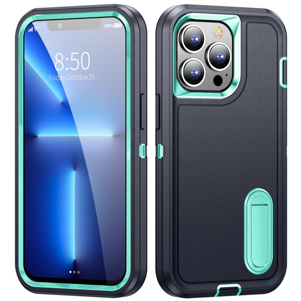 3 in 1 Rugged Holder Phone Case - iPhone 12 / 12 Pro(Dark Blue+Light Blue)