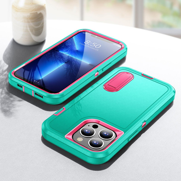 3 in 1 Rugged Holder Phone Case - iPhone 12 / 12 Pro(Blue + Pink)
