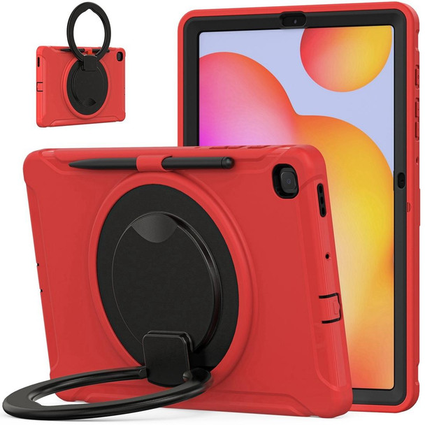 Shockproof TPU + PC Protective Case with 360 Degree Rotation Foldable Handle Grip Holder & Pen Slot - Samsung Galaxy Tab S6 Lite 10.4 inch P610(Red)