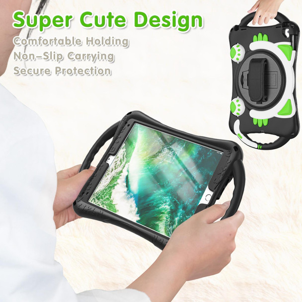 Cute Cat King Kids Shockproof EVA Protective Case with Holder & Shoulder Strap & Handle - iPad 9.7 2018 / 2017 / Air / Air 2 / Pro 9.7(Black Green)