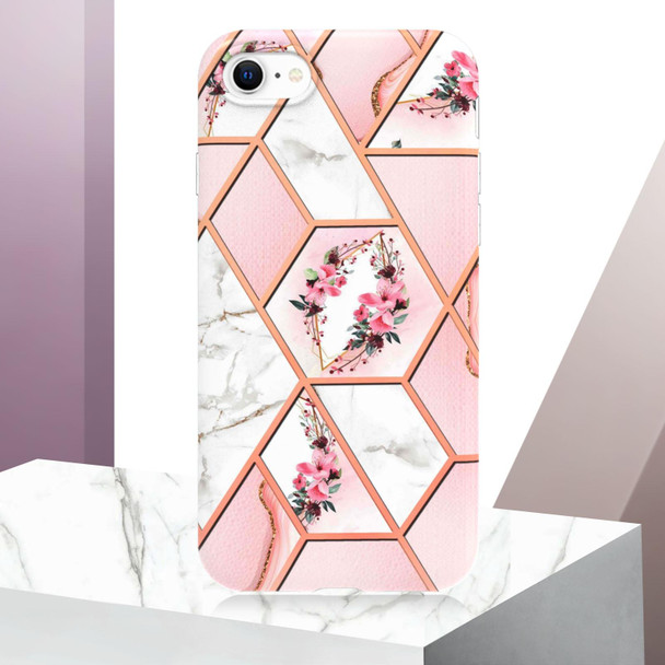 Electroplating Splicing Marble Flower Pattern TPU Shockproof Phone Case - iPhone SE 2022 / SE 2020 / 8 / 7(Pink Flower)