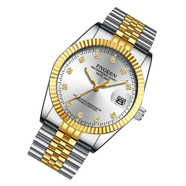 FNGEEN 7008 Men Fashion Diamond Dial Watch Couple Watch(Golden White Surface)