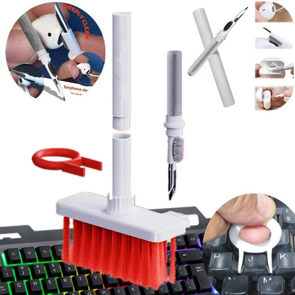 2 PCS 5 In 1 Earbud Cleaning Pen + Keyboard Cleaning Brush + Key Cap Puller(Red Black)