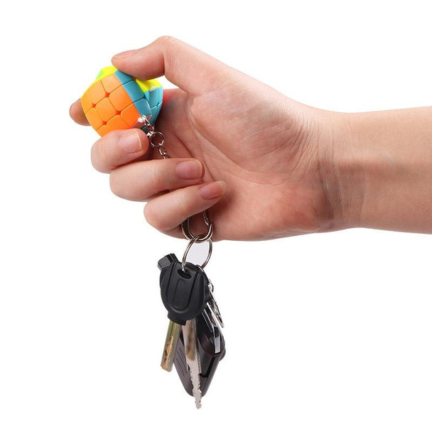 2 PCS Mini Keychain Rubik Cube Decompression Toy Third-order Keychain Flat Version