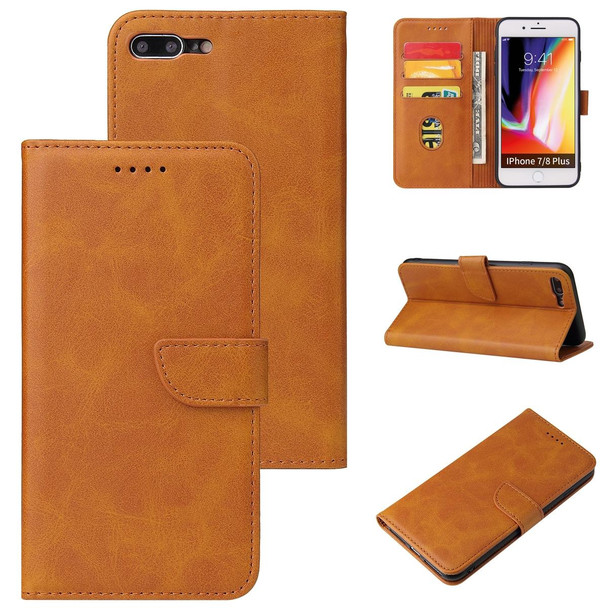 Calf Texture Buckle Horizontal Flip Leatherette Case with Holder & Card Slots & Wallet - iPhone 8 Plus & 7 Plus(Khaki)