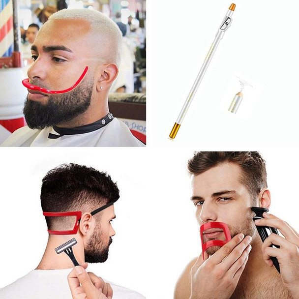 2 Sets Beard Styling Board Shaving Barber Tools, Style: Shape Ruler+Pen+Bearded Model