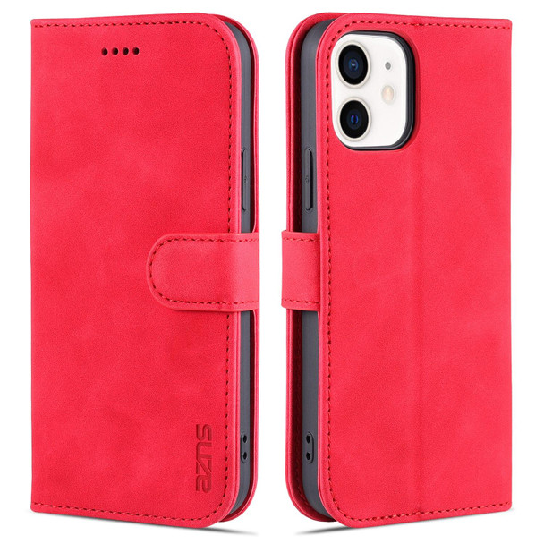 iPhone 12 / 12 Pro AZNS Skin Feel Calf Texture Horizontal Flip Leather Case with Card Slots & Holder & Wallet(Red)