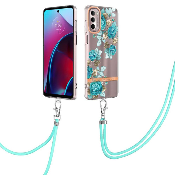 Motorola Moto G Stylus 2022 4G Flowers Series TPU Phone Case with Lanyard(Blue Rose)